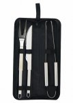 Kit churrasco com 3 peças em Inox, estojo em nylon resistente, com placa de metal para gravação.