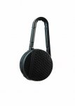 Caixa de som com mosquetão, para ser conectado via bluetooth.